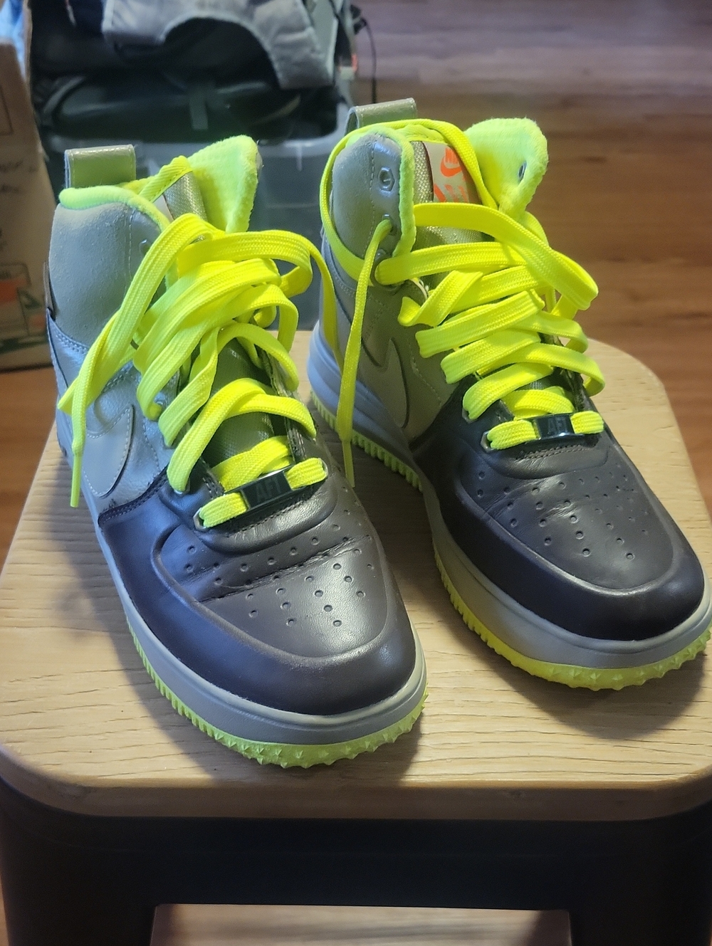 Kids Lunar Force High-Top Sneakers in Neon Yellow and Gray